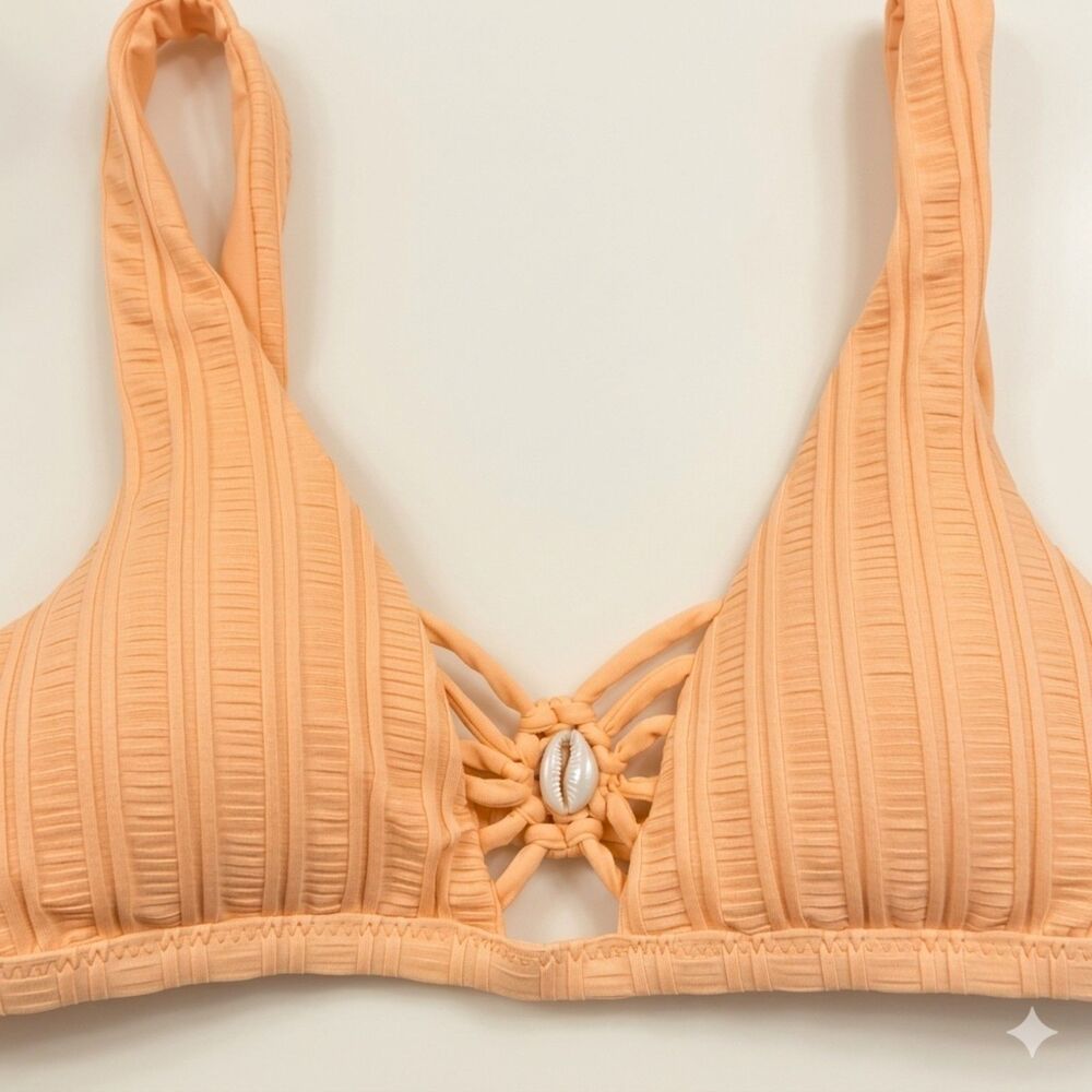 Isabella Rose Ribbed Peach Cowrie Shell Bikini Top Orange Coral Size Small NWT